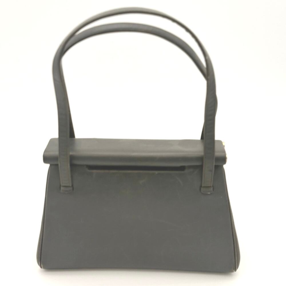 Judith Leiber Vintage Grey Leather Structured Handbag Top Handle Gold Hardware